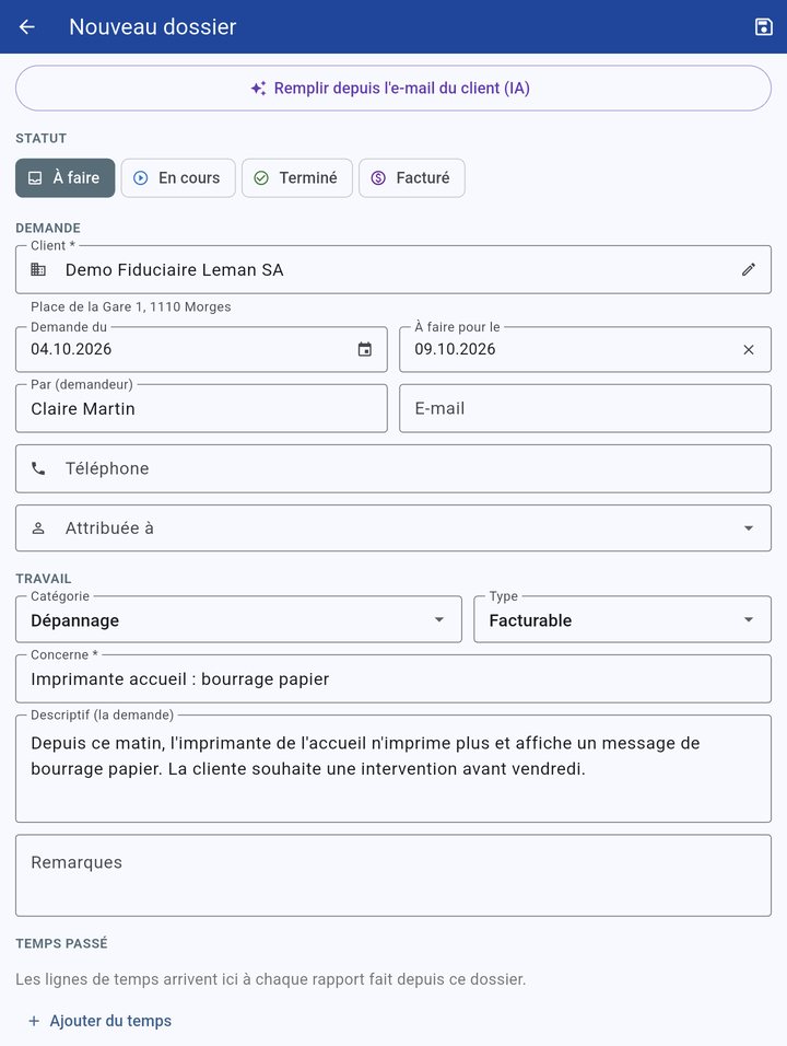 Dossier rempli par l'IA depuis l'e-mail du client