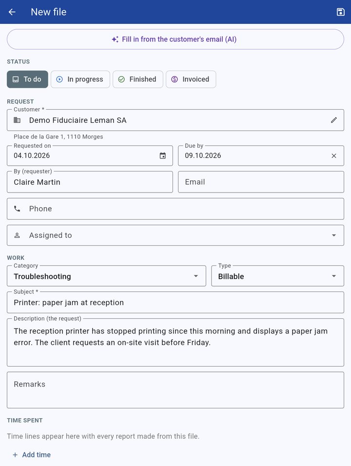 Service file filled in by the AI from the customer's email