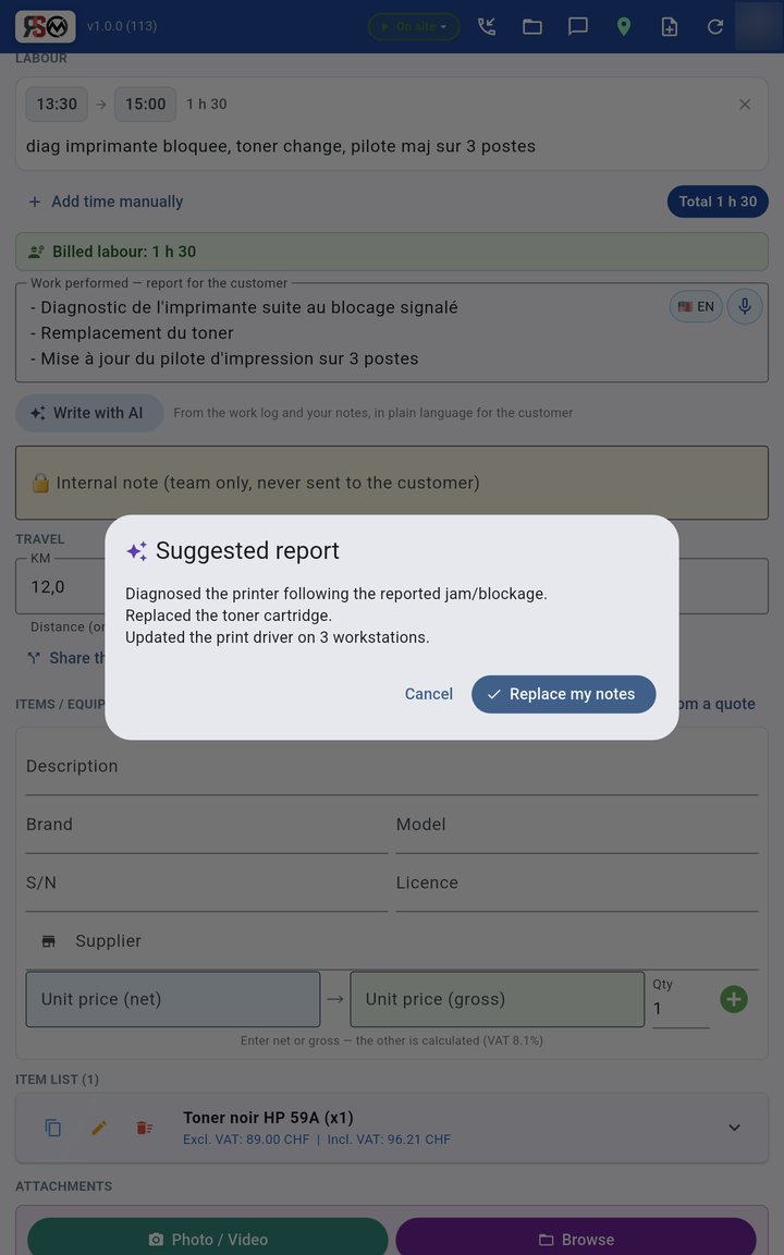 Work log and AI-drafted report