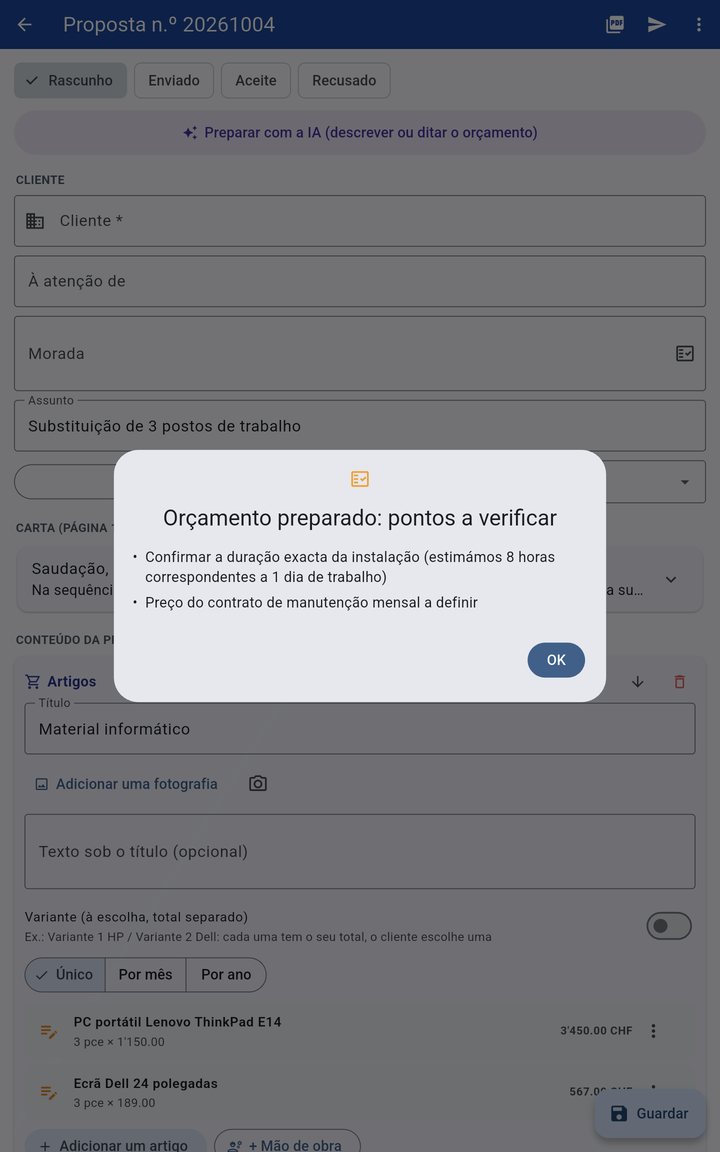 Orçamento preparado pela IA
