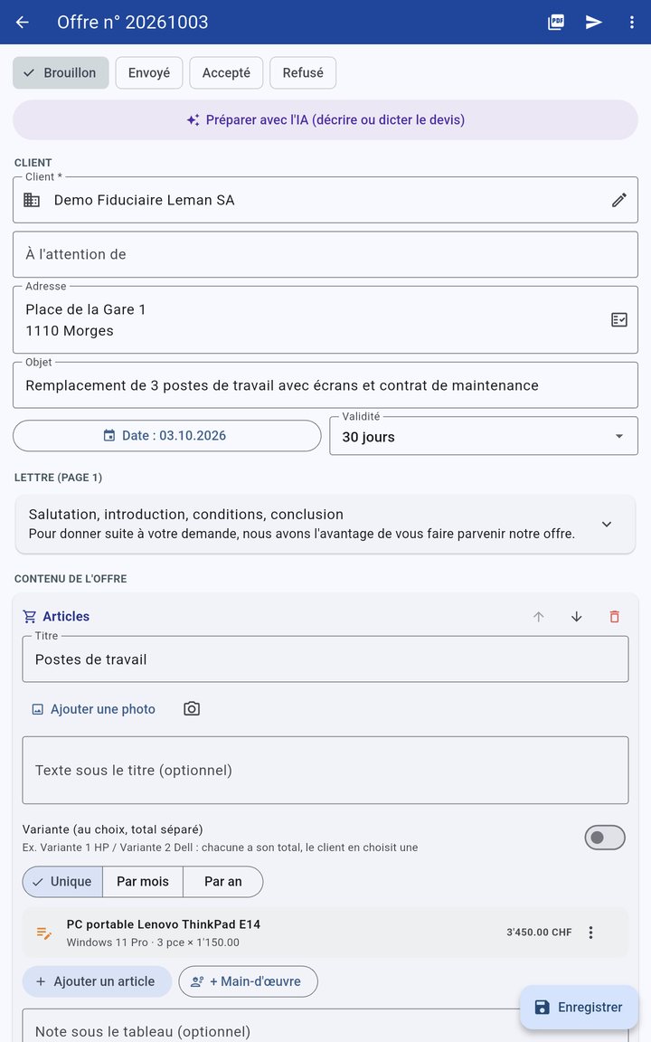 Offre en blocs, variantes et prix mensuels